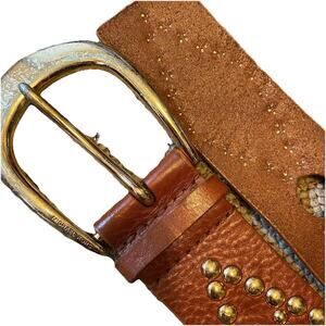 Y2K Michael Kors Genuine Leather Women M Belt Brown Gold Tone Hardware Studded